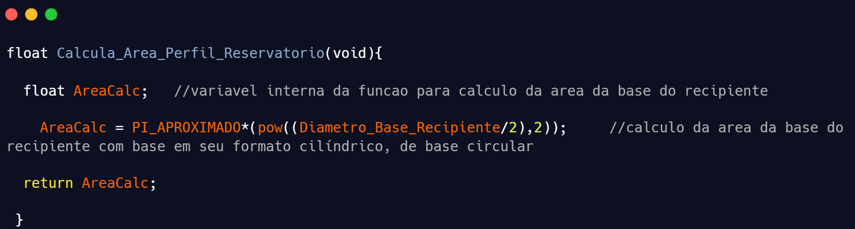 Função AreaPerfilReservatorio