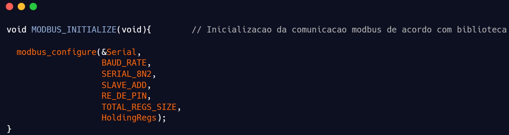 Função MODBUS_INICIALIZE_recipiente