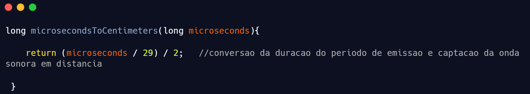 Função microsecondsToCentimeters