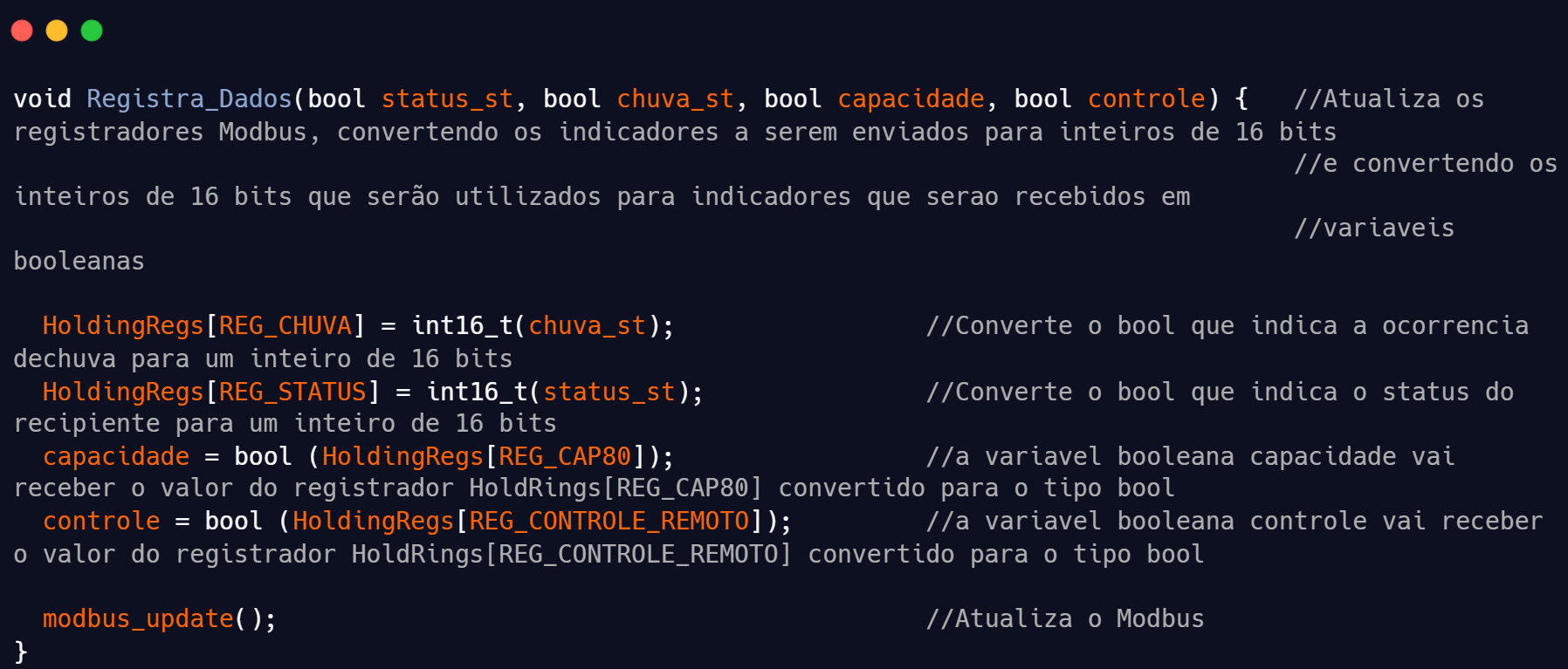 Função Registra_Dados_comporta